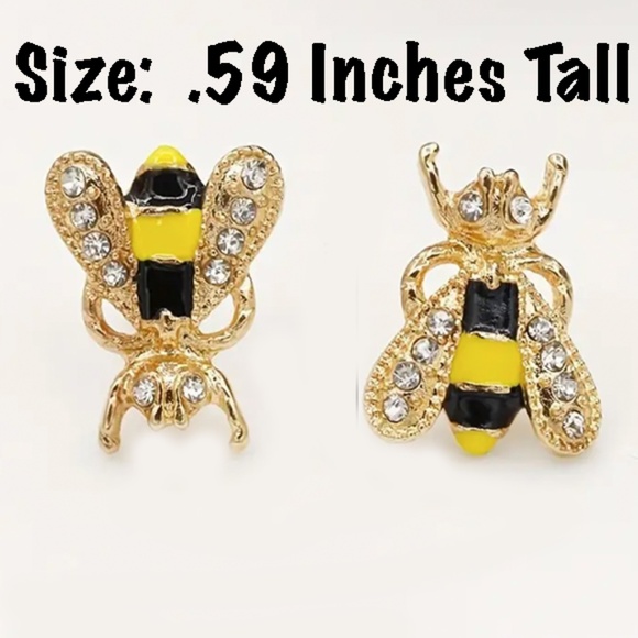 Bee Stud Earrings - Cubic Zirconia Glitters, with Alloy Base, and Enamel Colors - Picture 3 of 7